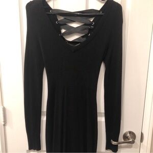 Guess Black Mini Dress with Lace-Up Detail